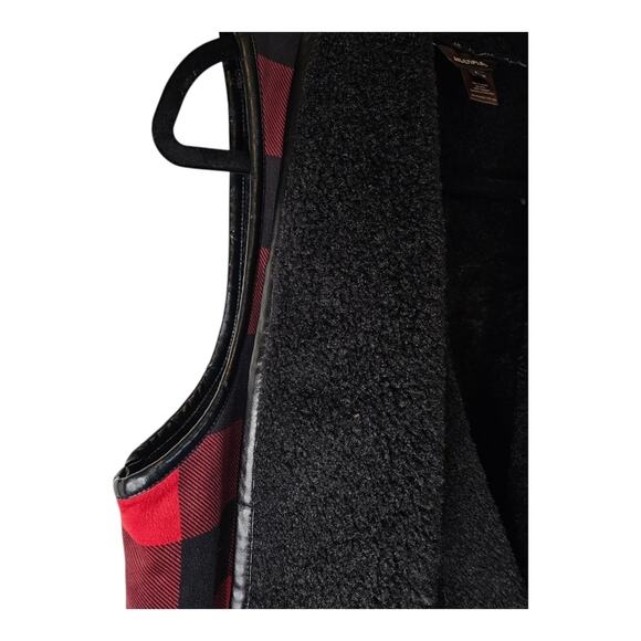 Multiples Size L Buffalo Plaid Vest w/ Faux Leather Trim - Picture 3 of 5